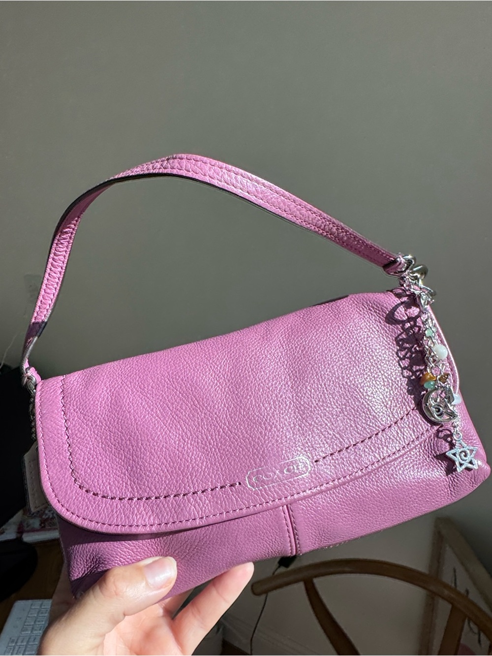 Coach Magenta Pebbled Leather Shoulder Bag w/COA